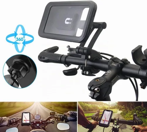 Vista 5 de Soporte impermeable giratorio 360° para teléfono de bicicleta y motocicleta, funda resistente a golpes, soporte para manillar, smartphones