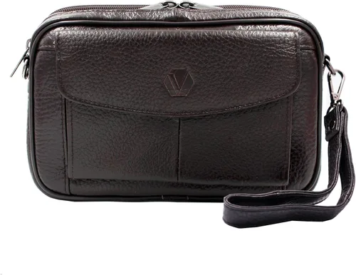 Vista 4 de Bolso bandolera de cuero genuino para hombre, bolso de mensajero, organizador de chequera, cartera