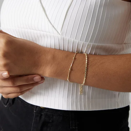 Vista 8 de MIDEEO - Pulseras chapadas en oro para mujer, juego de delgadas pulseras de cadena para combinar, de espiga, trenzada, de circonita cúbica