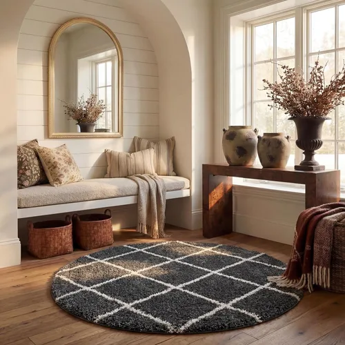 Vista 142 de SAFAVIEH Hudson Shag Collection - Alfombra decorativa de 2 x 3 pies, color beige y marfil, diseño moderno de enrejado, no desprende pelusa