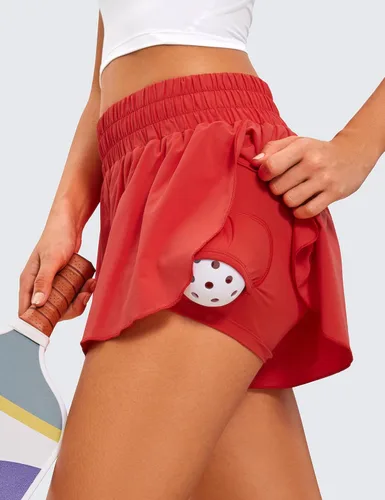 Vista 4 de CRZ YOGA Pantalones cortos de correr 2 en 1 para mujer, cintura alta, secado rápido, atléticos, gimnasio, descanso, entrenamiento, lindas faldas