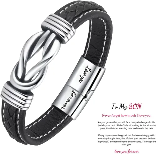 Vista 7 de Relleno de Regalo para Adolescentes Hijo/Nieto Regalo para Chicos Teens Pulsera de Cuero para Hombres, “Te Amo Para Siempre”Pulsera de Hombre
