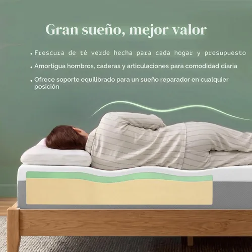 Vista 9 de Zinus Colchón de espuma viscoelástica esencial de té verde individual de 8