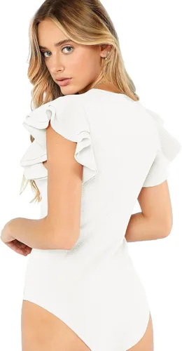 Vista 2 de Romwe Body de manga corta con volantes y cuello redondo para mujer