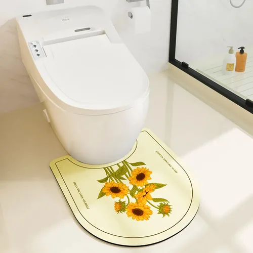 Vista 10 de UKELER Juego de 2 alfombras de baño de girasol, absorbentes de agua, antideslizantes, alfombra de baño en forma de U para bañera, ducha, fregadero