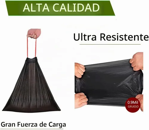 Vista 3 de Feisco Bolsa de basura negra de 8 galones, con cordón de 30 litros, 90 unidades, 0.9 mil (8 galones, negro)