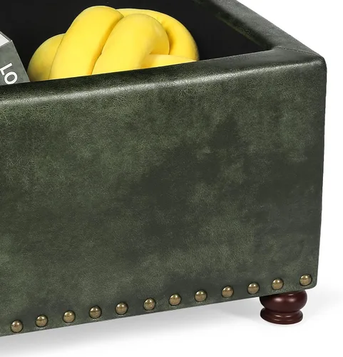 Vista 8 de Adeco Banco otomano de almacenamiento moderno de 24 pulgadas, reposapiés rectangular tapizado de piel sintética para sala de estar y dormitorio