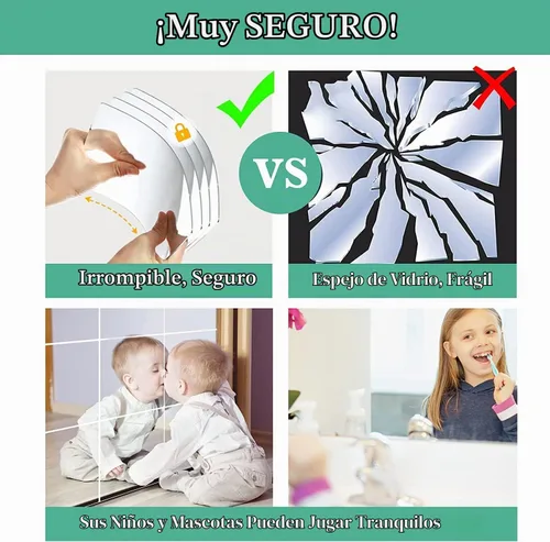 Vista 4 de Hoja de espejo acrílico autoadhesiva de 8 x 6 pulgadas, paquete de 6 unidades, flexibles, inastillables, sin vidrio, azulejos grandes autoadhesivos