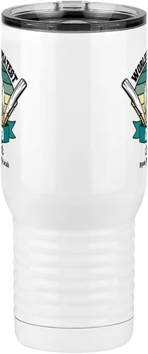 Vista 3 de Regalo personalizado para papá, taza de café de viaje con asa y tapa deslizante, color camello polar blanco de 20 onzas, acero inoxidable, aislado