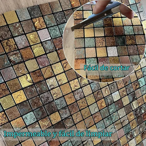 Vista 5 de XUANINY Azulejos Adhesivos de Pared para Cocina, Baño, Chimenea, Mosaico de Aluminio Metálico Autoadhesivo (12"x12") (5, Estampado Amarillo y Verde)