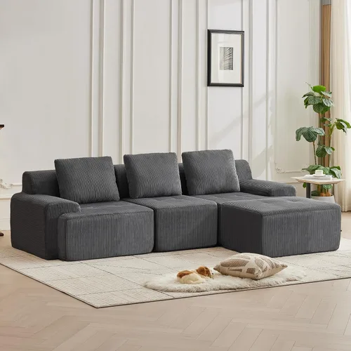 Vista 56 de Sofá modular modular con otomana móvil, sofá de asiento profundo con almohadas, cómodo sofá modular de nube para sala de estar, dormitorio y Blanco