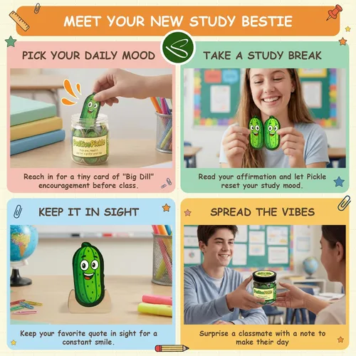 Vista 4 de Stofinity Tarro de 60 tarjetas de afirmación de pepinillos positivos – Regalo de aliento, positividad y apoyo emocional para niñas adolescentes