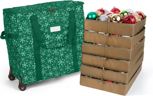 Vista 8 de Covermates Keepsakes Bolsa de almacenamiento ajustable para adornos, con asas de transporte, protección acolchada, ruedas dobles, almacenamiento