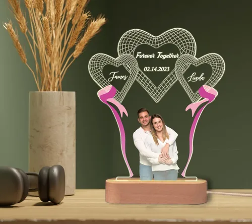 Vista 2 de Luz nocturna personalizada para parejas, regalo personalizado para el día de San Valentín para ella, lámpara con foto, luz nocturna de foto