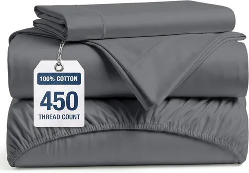 Vista 43 de LANE LINEN Sábanas de cama individual – 450TC algodón peinado de fibra larga de alta calidad, color blanco Soft & Breathable Twin Sheet &