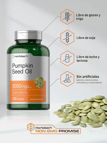 Vista 4 de Horbäach Pumpkin Seed Oil 3000mg 120 Softgel Capsules