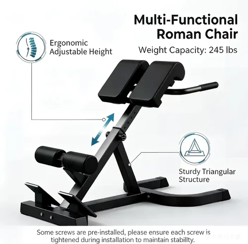 Vista 5 de ComMax Roman Chair Back Hyperextension Bench Adjustable Back Exercise Machine Home Gym Workout Equipment for Abs and Glute