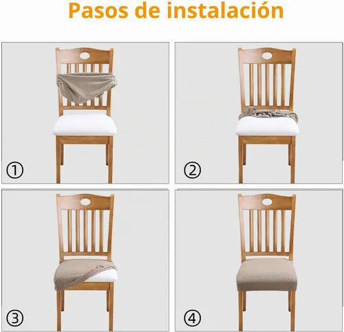 Vista 5 de Fuloon Fundas de Asiento de Silla Elásticas Impermeables 4 PCS, Fundas de Silla de Comedor Removibles Lavables Fundas Deslizables de Cojín de I-caqui