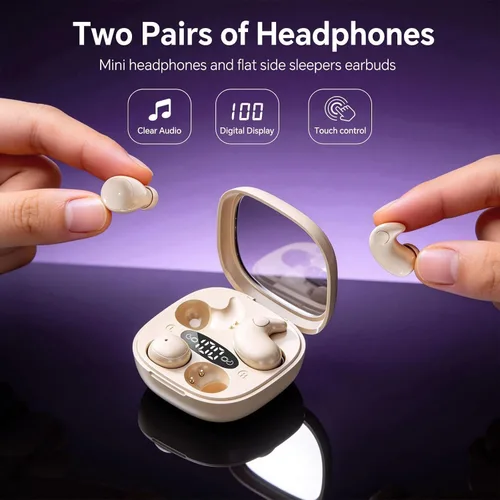 Vista 2 de Xmenha Auriculares invisibles inalámbricos con Bluetooth, para dormir de lado, pequeños y pequeños, pequeños y pequeños, de perfil bajo, discretos