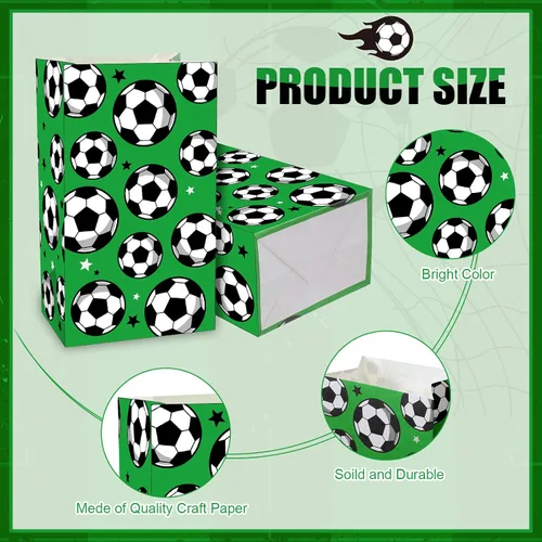 Vista 3 de Blulu Paquete de 30 bolsas de papel para fiesta de fútbol, bolsas de dulces para golosinas, regalo para fiestas temáticas de fútbol (verde)