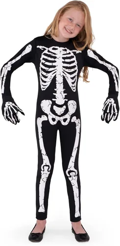 Vista 5 de Spooktacular Creations Disfraz de esqueleto de Halloween para niños y niñas, overol de esqueleto para cosplay