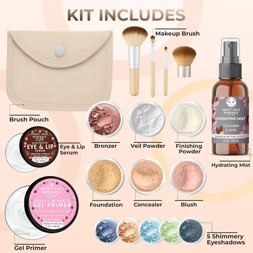 Vista 2 de IMPULSE KIT (BEIGE) Juego de maquillaje mineral de tamaño completo, base mate, cubierta de polvo transparente