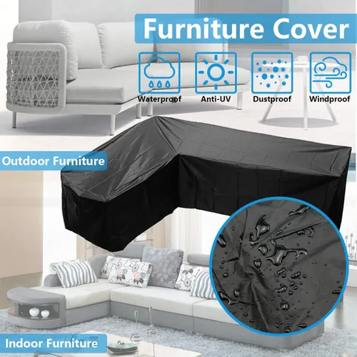 Vista 2 de Fundas para muebles de patio al aire libre, resistentes, impermeables, en forma de L, para sofá esquinero, a prueba de polvo, resistente al viento