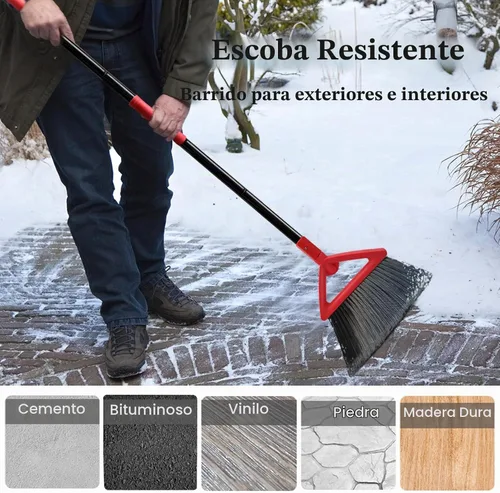 Vista 4 de Escoba angular resistente, escoba comercial mejorada para barrer en interiores y exteriores, escoba roja perfecta de cocina, garaje, industrial