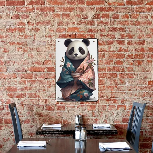 Vista 5 de AMOGHASIDDHI Cartel de metal con diseño de panda lindo panda en kimono, póster de metal vintage de aluminio de 8 x 12 pulgadas, letrero de pintura