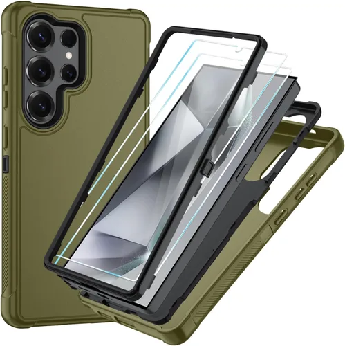 Vista 75 de SunStory Funda 3 en 1 para Samsung Galaxy S22 con protector de pantalla Verde Armada (ArmyGreen)