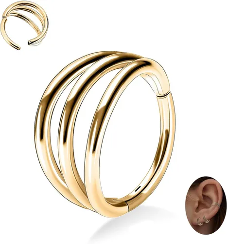 Vista 10 de Triple Nose Ring Hoop Conch Piercing Jewelry Helix Cartilage Earring