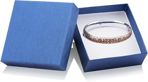 Vista 2 de Gold & Honey 1995 G&H Pulsera de plata de ley y esmalte con bisagra con estampado de leopardo y diseños de corte de diamante, Plata de ley Plata