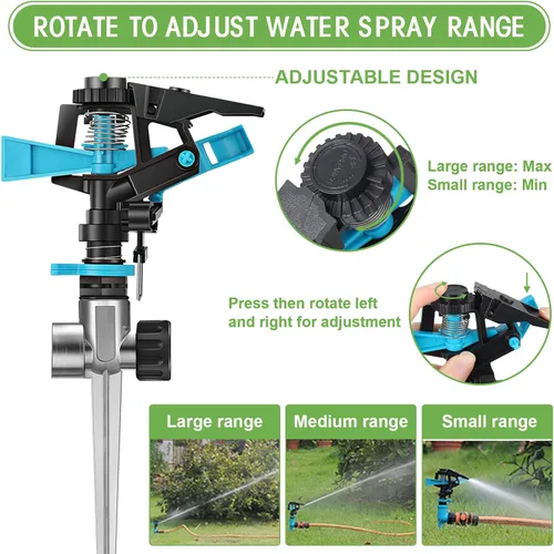 Vista 3 de Paquete de 16 aspersores de césped para patio, cabezal de aspersor de agua resistente ajustable giratorio de 360 grados sobre el suelo para césped