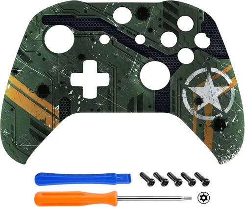 Vista 3 de eXtremeRate Army Mecha - Carcasa frontal estampada para Xbox One SX, kit de repuesto de cubierta frontal suave al tacto para Xbox One SX
