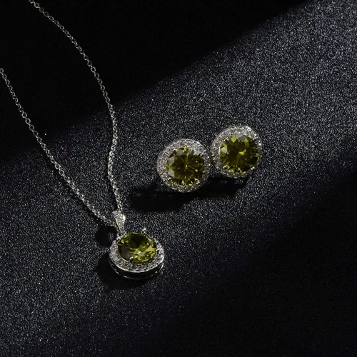 Vista 9 de Juego de joyas de cristal para novia, plata de ley, circonita cúbica redonda, circonita cúbica, diamantes de imitación, halo de piedra natal, collar