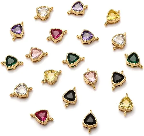 Vista 37 de Ipotkitt - 20 piezas de dijes de cobre con circonita cúbica micropavé en forma de flor con anillo de salto, dijes con forma de planta y flor