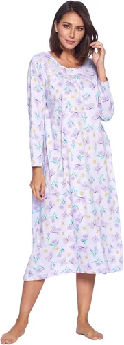 Vista 20 de Casual Nights Vestido de dormir floral de manga larga para mujer, camisón Henley de longitud completa Baya(Berry floral)