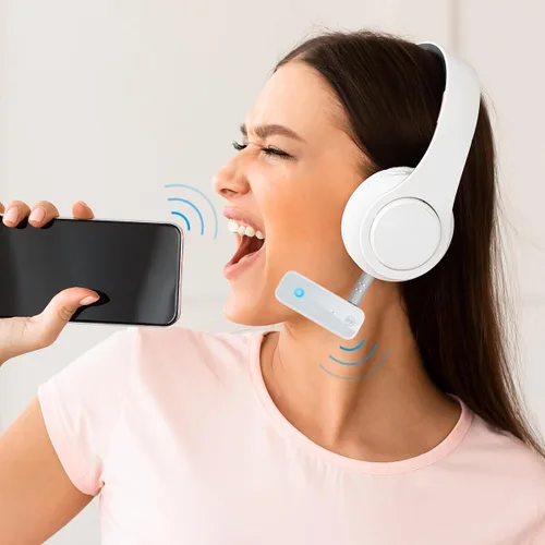 Vista 6 de Adaptador Bluetooth auxiliar para automóvil, receptor transmisor Bluetooth 5.3 2 en 1 para llamadas manos libres, cancelación de ruido Receptor