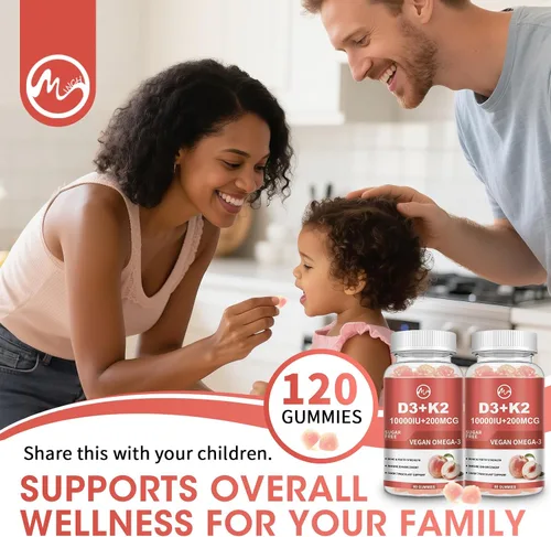 Vista 9 de Gomas de vitamina D3 K2 de M inch, vitamina D3 10000UI, K2 (MK-7) 200mcg, suplemento de vitamina D3 con K2 6-en-1 con Omega-3, magnesio y calcio