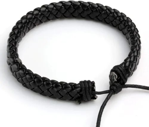 Vista 5 de Eigso Pulsera de cuero sintético con cuentas de madera para hombres y mujeres, tejido hecho a mano, cierre ajustable