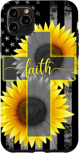 Vista 13 de Faith Jesus Cross Sunflower American Flag Patriotic Black Case for iPhone 17