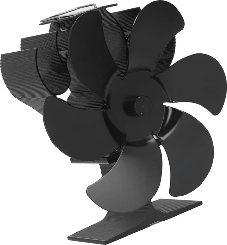 Vista 5 de Ventilador de estufa de 6 aspas, ventilador de estufa de leña con arranque automático, ventilador de chimenea, diámetro negro, circulación de aire