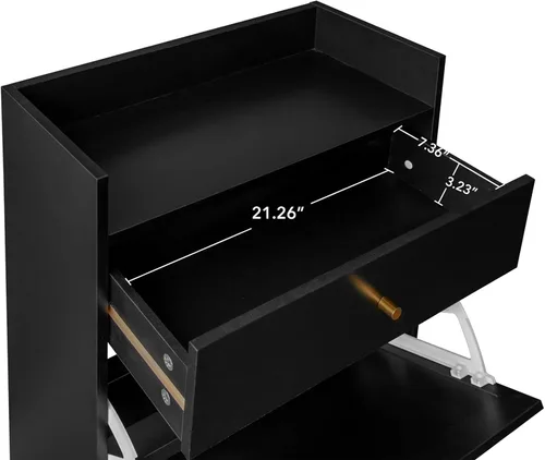 Vista 7 de ZeHuoGe Zapatero de ratán natural con 2 cajones abatibles, zapatero negro para tacones, zapatillas, zapatero independiente para entrada y pasillo