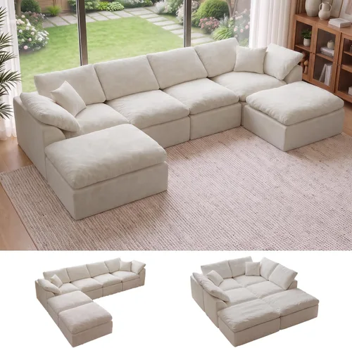 Vista 15 de Sofá de nube deshuesado de gran tamaño, sofá modular en forma de Azul