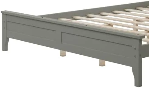 Vista 5 de anwickjeff Base de cama de tamaño matrimonial con cabecero y estribo, cama de plataforma de madera maciza blanca de estilo conciso moderno