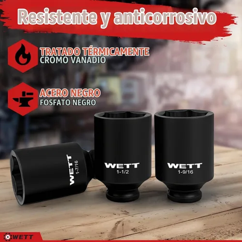 Vista 4 de WETT 1/2" Drive Juego de llaves de impacto profundo de gran tamaño, 8 piezas de tuercas de eje de husillo, juego de llaves grandes estándar SAE de 6
