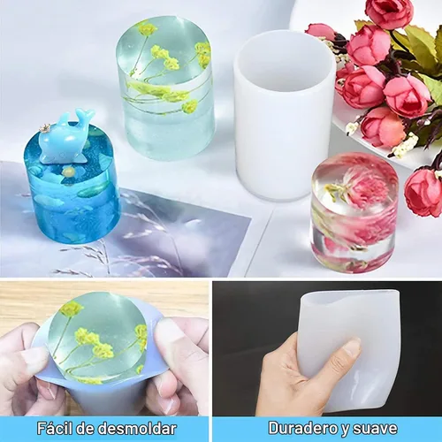 Vista 7 de Paquete de 4 moldes redondos de silicona para velas y chocolate, cilindro 3D y molde hecho a mano para velas y jabón