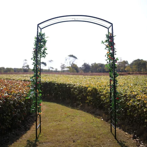 Vista 2 de Arco de jardín de acero, 7 pies 6 pulgadas de alto x 4 pies 7 pulgadas de ancho, cenador de jardín para varias plantas trepadoras, jardín al aire