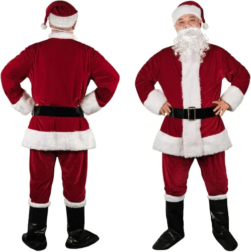 Vista 3 de KLLOUZE Christmas Santa Claus Suit Adult Mens Santa Costume Xmas Classic Flannel Cosplay Clothes Santa Fancy Suits Outfit