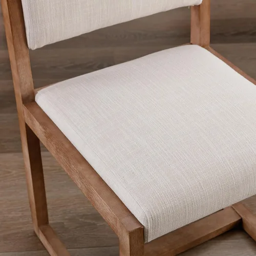 Vista 6 de DUOMAY Juego de 2 sillas de comedor tapizadas, sillas de comedor modernas de mediados de siglo, sillas auxiliares de cocina de tela de lino con Beige